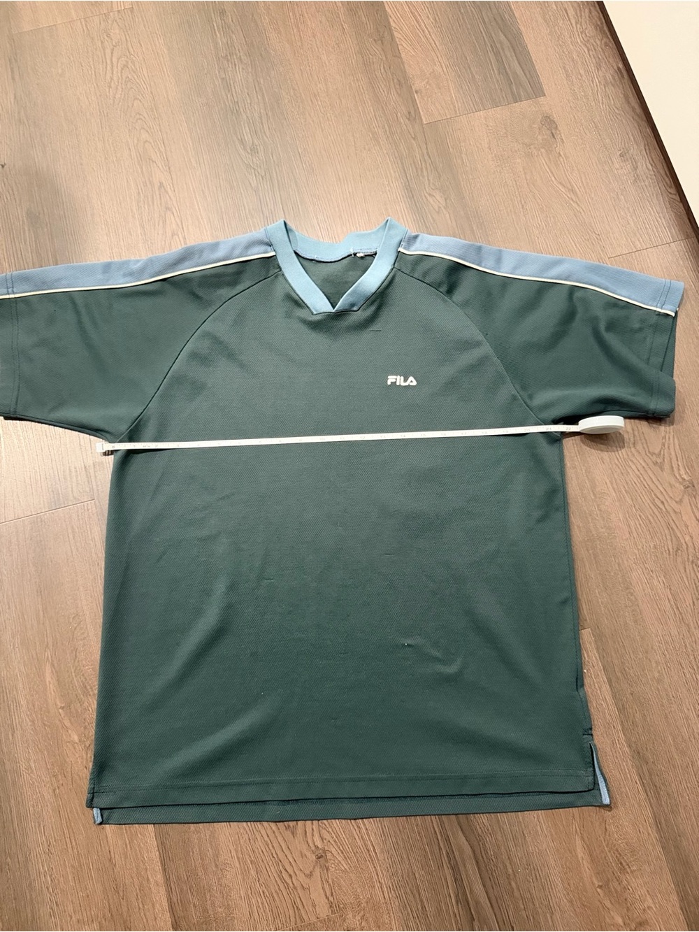 FILA Green and Light Blue Short-Sleeve Athletic Jersey Fit Shirt